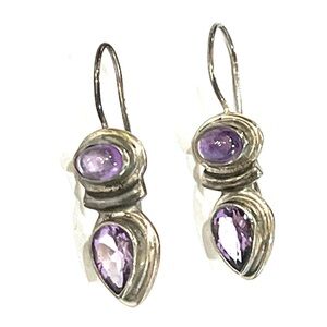 Elegant 925 Silver and Purple Gem Drop Earrings